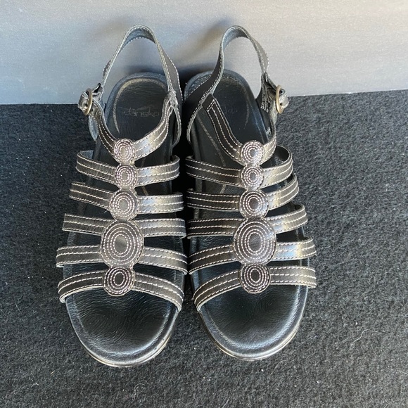 Dansko Drea Black Leather Sandals Ortho 40 - Picture 2 of 16